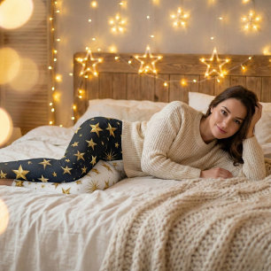 Blue & White Golden Stars Split Leggings