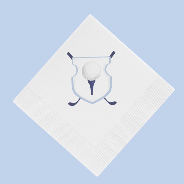 Blue & White Golf Crest, Watercolor Golf Party Napkin (Creator Uploaded)