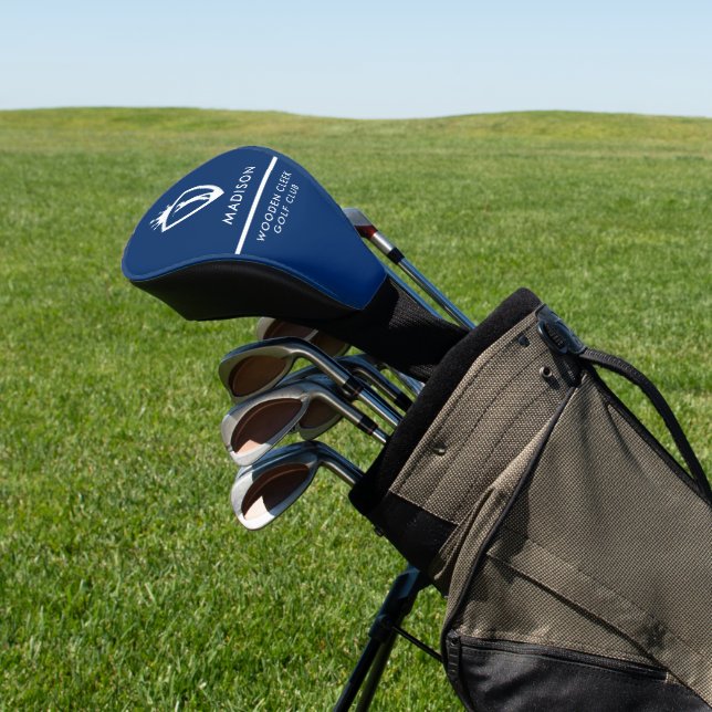 Blue White Golf Simbol Monogram Club Name Golf Head Cover (In Situ)