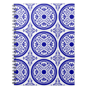 Blue White Gothic Tile Pattern Notebook