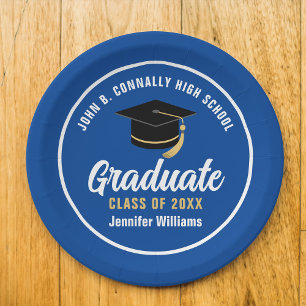 Blue White Graduate Custom 2025 Graduation Party Paper Plate