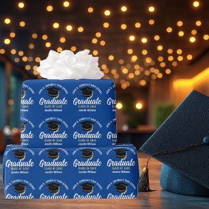 Blue White Graduate Custom 2026 Graduation Wrapping Paper