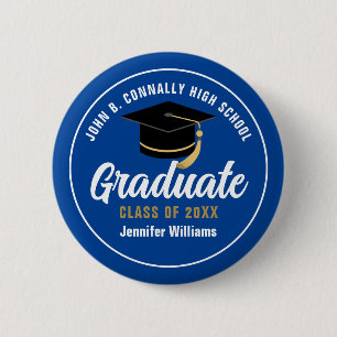 Blue White Graduate Custom Graduation Name Tag 2 Inch Round Button