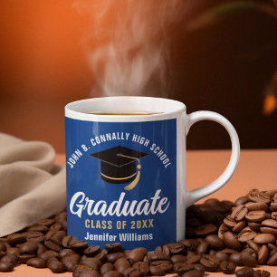Blue White Graduate Personalized 2025 Graduation Coffee Mug