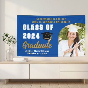Blue White Graduate Photo 2025 Graduation Party Banner