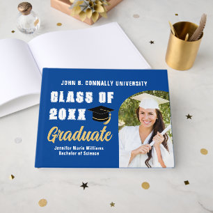 Blue White Graduate Photo Custom Graduation Party Guest Book