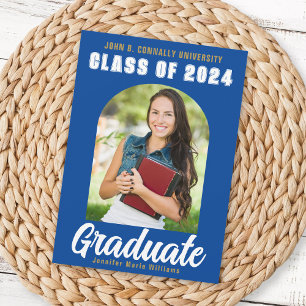 Blue White Graduate Photo Modern Bold Graduation Announcement