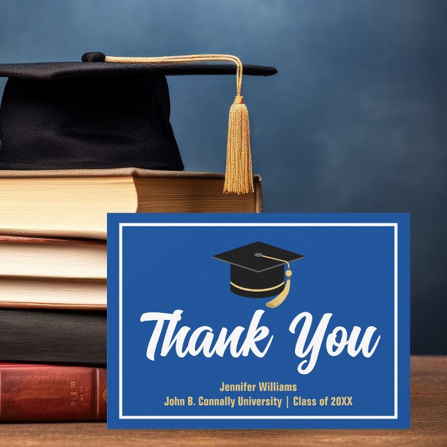 Blue White Graduation Personalized Graduate Thank You Card (Creator Uploaded)