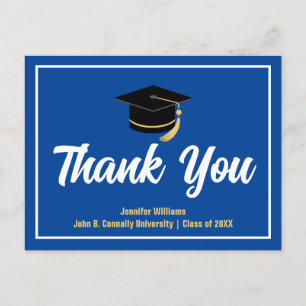 Blue White Graduation Personalized Thank You Postcard