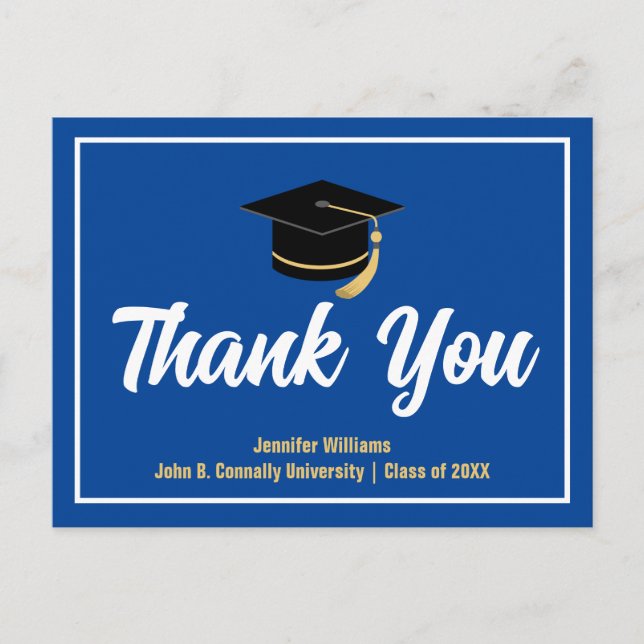 Blue White Graduation Personalized Thank You Postcard (Front)