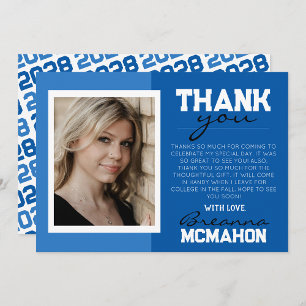 Blue & White Graduation Photo Thank You Card