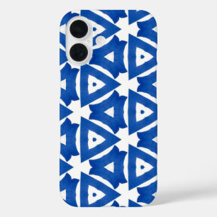 Blue White Greek Mediterranean Tile Triangles Chic iPhone 16 Case