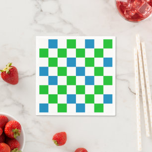 Blue White Green Chequered Design Napkin