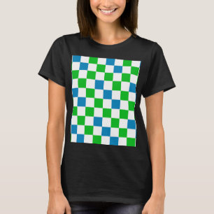 Blue White Green Chequered Design T-Shirt
