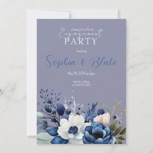 Blue, White & Green Floral Blue Engagement Party Invitation