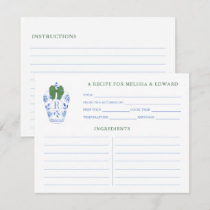 Blue White Green Ginger Jar Monogram Recipe Card