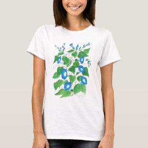 Blue, White, Green Ladies T-shirt, Morning Glories T-Shirt