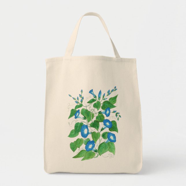 Blue, White, Green Tote Bag, Morning Glories (Front)