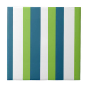 Blue White Green Vertical Stripes  Tile