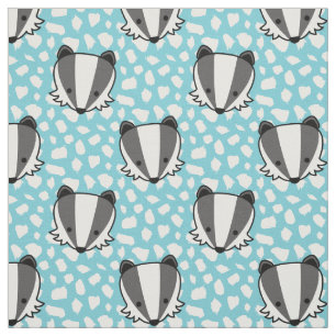 Blue White Grey - Badger Pattern Fabric
