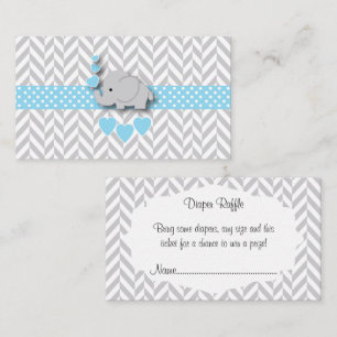 Blue White Grey Elephant Baby Shower Diaper Raffle Enclosure Card