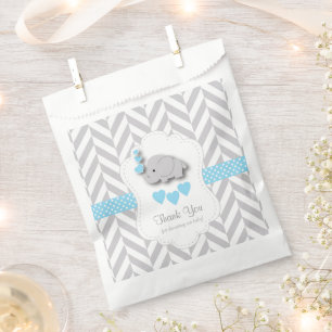 Blue, White Grey Elephant Baby Shower Thank You Favour Bag