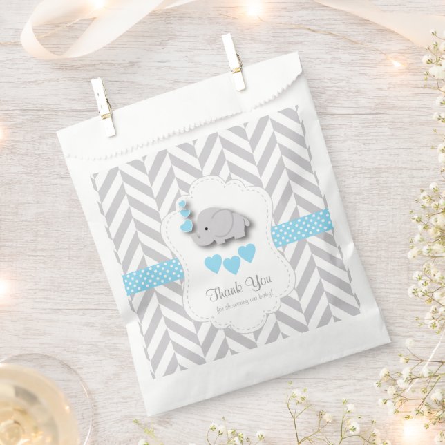 Blue, White Grey Elephant Baby Shower Thank You Favour Bag (Clipped)