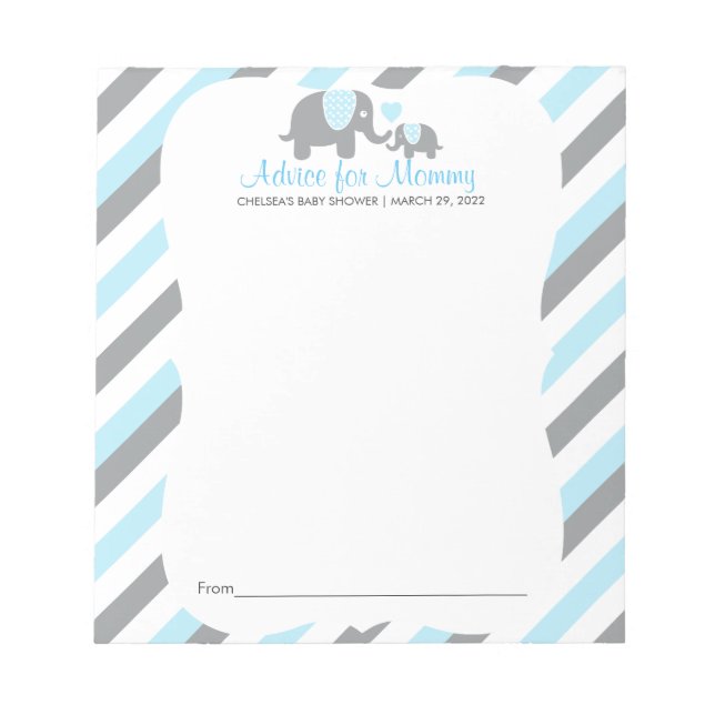 Blue, White Grey Stripe Elephant - Advice Notepad (Front)