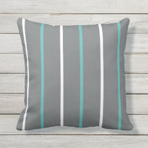 Blue White Grey Thin Vertical Stripe Outdoor Pillow