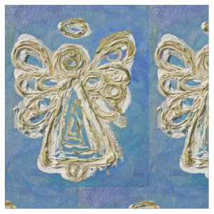 Blue White Guardian Angel Art Fabric Material