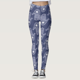 Blue & White Hamsa Hand Pattern / Evil Eye Defence Leggings