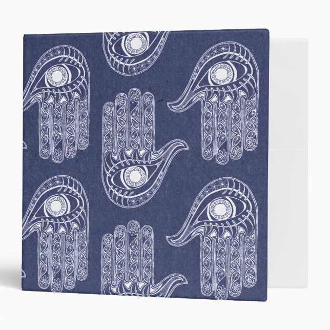 Blue & White Hamsa Hand Pattern / Evil Eye Defense Binder (Front/Inside)