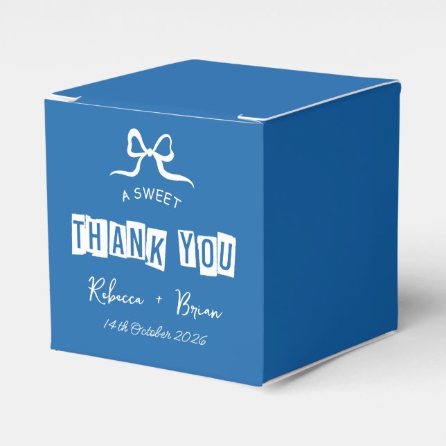 Blue & White Hand Drawn Bow Sketch Wedding Favor Box (Front Side)