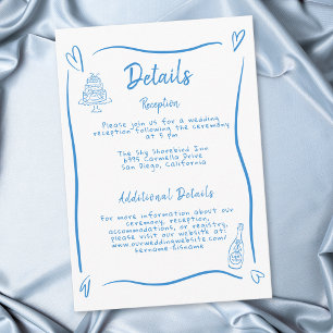 Blue White Hand Drawn Heart Whimsical Wedding Enclosure Card