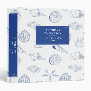 Blue White Hand Drawn Sea Shells Beach Summer Binder