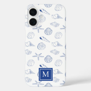 Blue White Hand Drawn Sea Shells Beach Summer  iPhone 16 Case