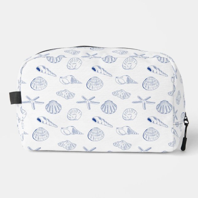 Blue White Hand Drawn Sea Shells Beach Summer  Dopp Kit (Front)