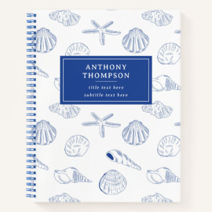 Blue White Hand Drawn Sea Shells Beach Summer  Notebook