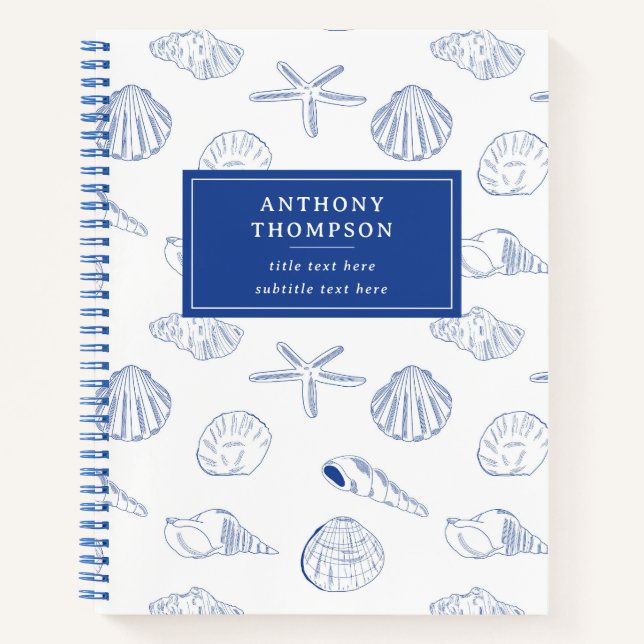 Blue White Hand Drawn Sea Shells Beach Summer  Notebook (Front)
