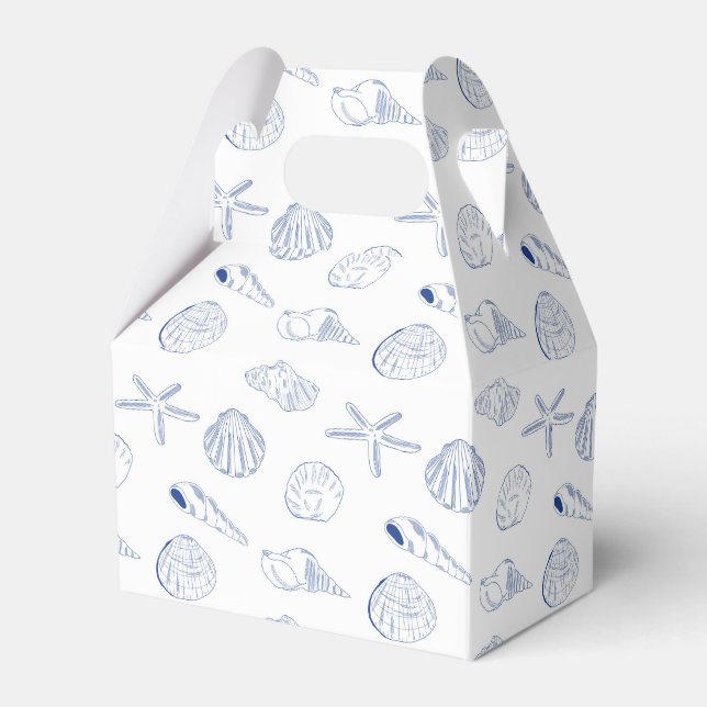 Blue White Hand Drawn Seashells Beach Summer  Favor Box (Front Side)