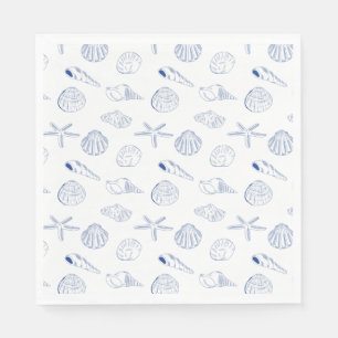 Blue White Hand Drawn Seashells Beach Summer  Napkin