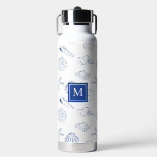 Blue White Hand Drawn Seashells Beach Summer  Water Bottle