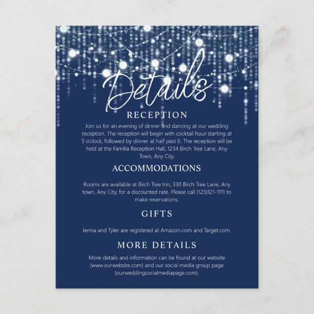 Blue & White Hanging Lights Enclosure Card (Front)