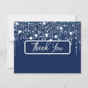 Blue & White Hanging Lights Wedding Thank You Card