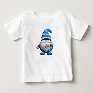 Blue White Hanukkah Gnome holding Dreidel Baby T-Shirt