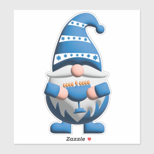 Blue White Hanukkah Gnome holding Menorah (Sheet)