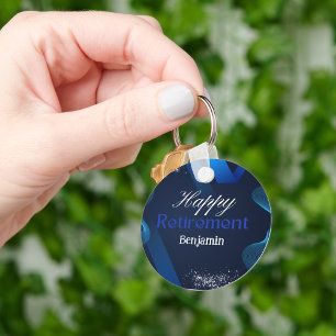  Blue & White Happy Retirement Keychain
