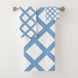 Blue White Harlequin Diamond Stripe Pattern Bath Towel Set