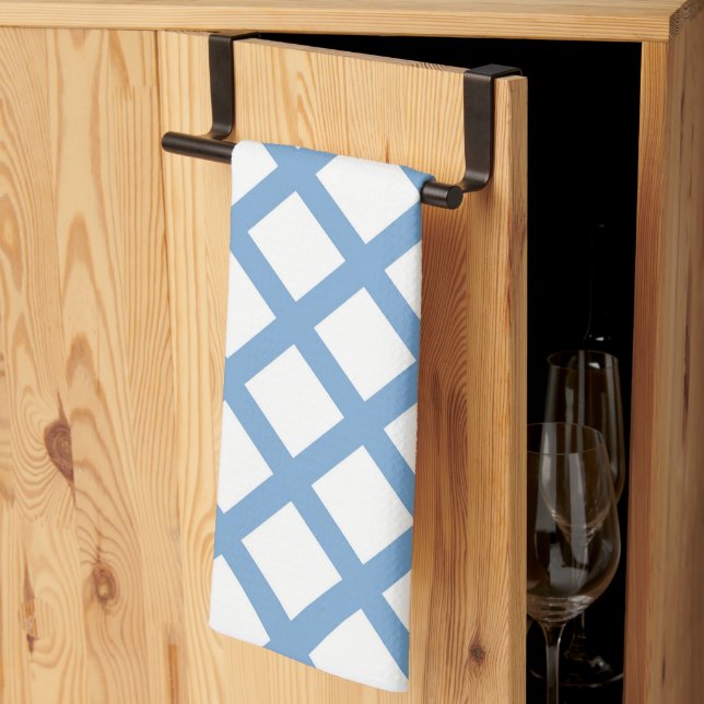 Blue White Harlequin Diamond Stripe Pattern Kitchen Towel (Thirds Fold)