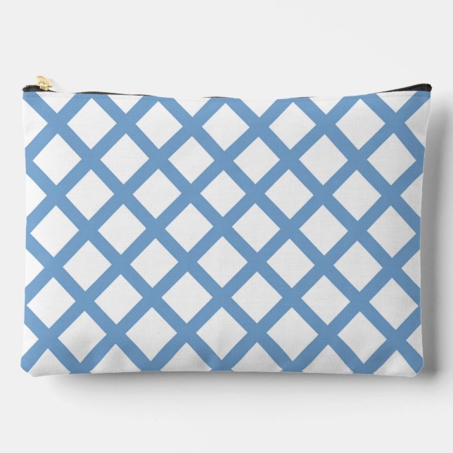 Blue White Harlequin Diamond Stripe Pattern Large Accessory Pouch (Front)